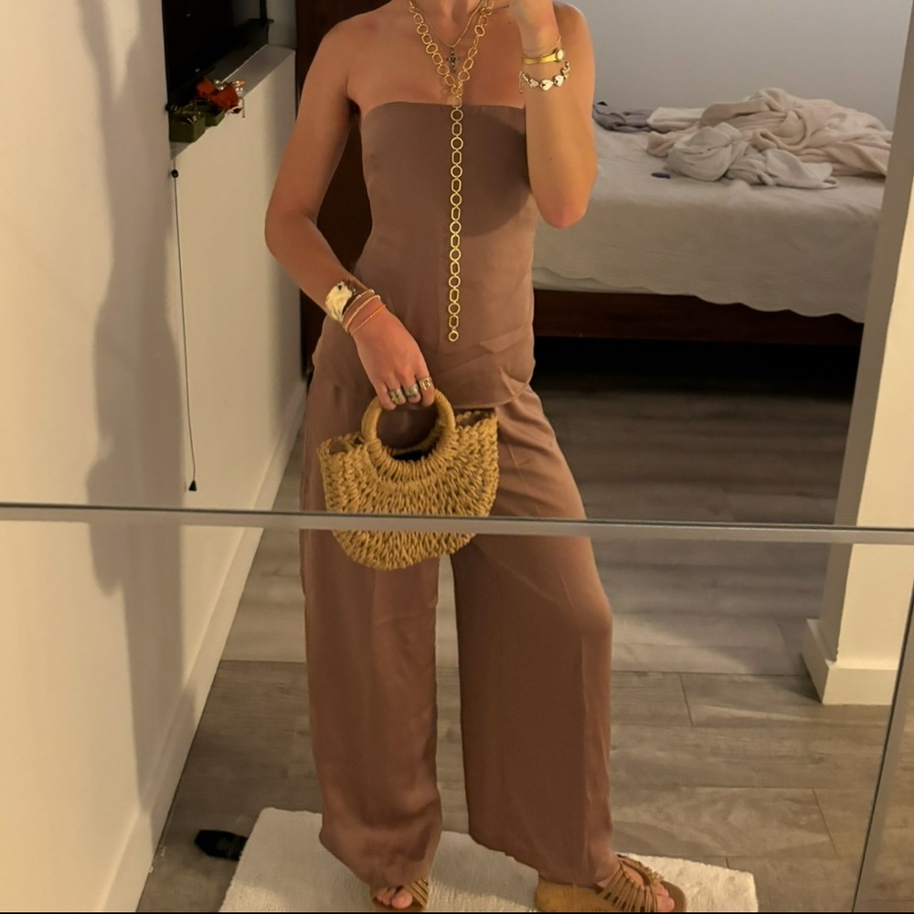 Brown satin strapless set - Picture 1 of 7